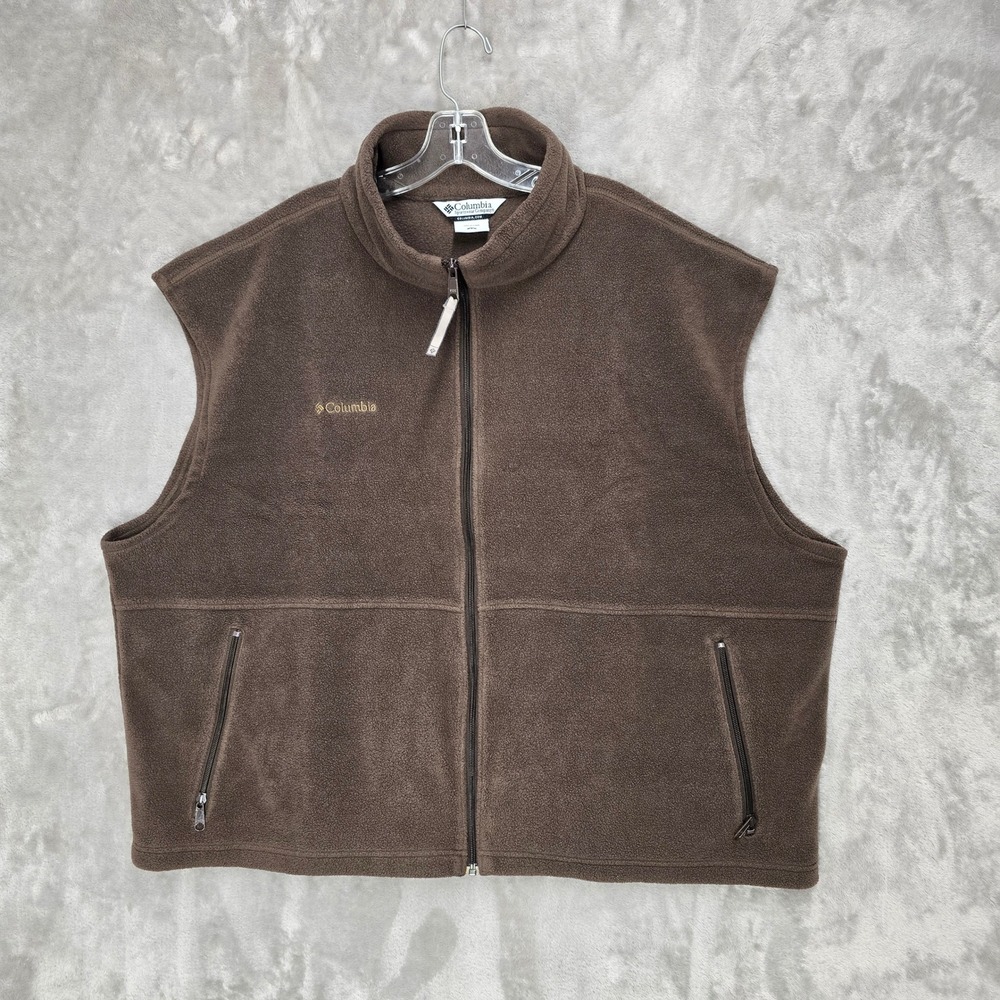 Columbia Vest Mens 4XL Brown Fleece Full Zip Stand Collar Pockets Outdoor Casual